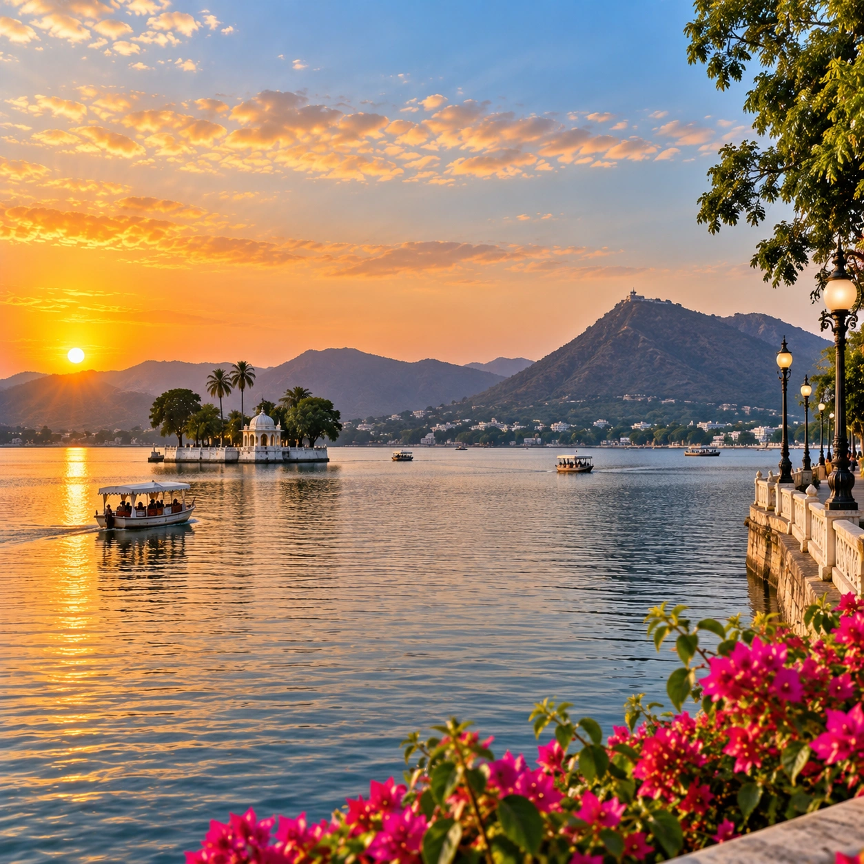 Lakeside buildings along the water in Udaipur