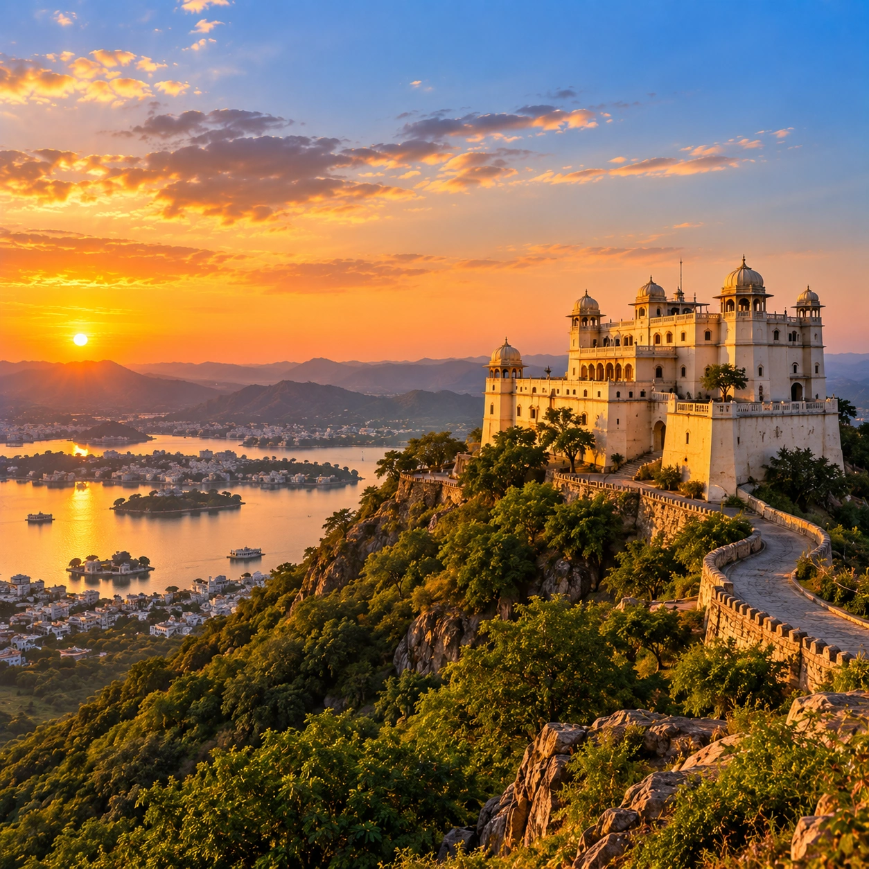 Hilltop heritage architecture above Udaipur