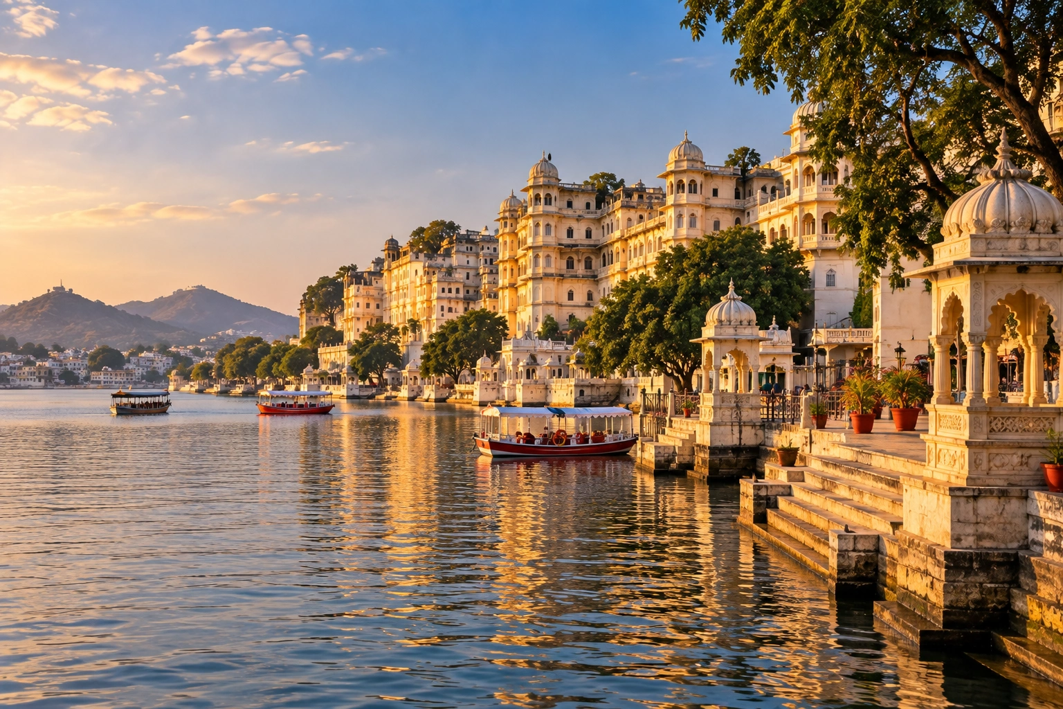 Lake Pichola and City Palace ghats in Udaipur