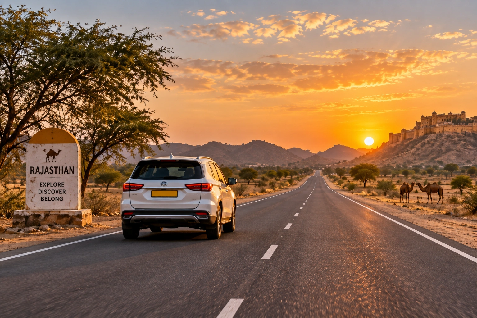 Open highway road trip through Rajasthan